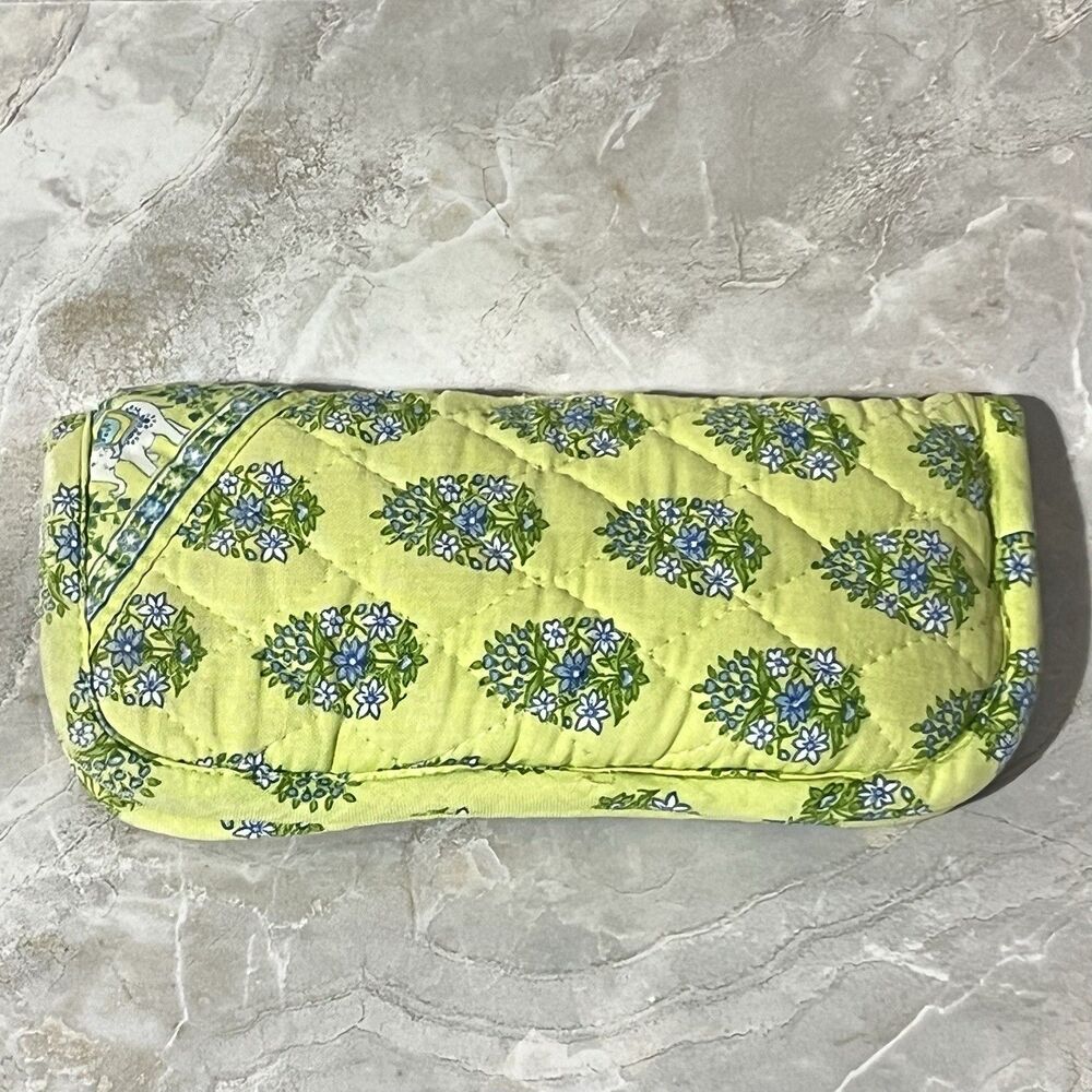 Vera Bradley Double Glass Case Quilted Floral Paisley Elephant Citrus Yellow - Picture 6 of 16